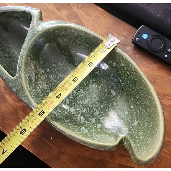 Vintage Brush USA AT9 Console Bowl Green Speckled Mid Century Pottery - Picture 8 of 9